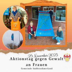 Mehrere Personen halten ein Banner mit der Aufschrift 'Frei Leben ohne gewalt' in die Kamera